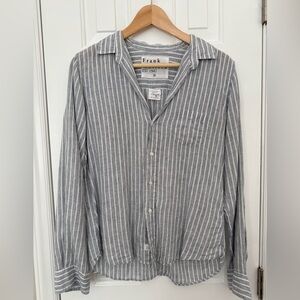 Frank & Eileen | Barry Shirt | Size M | 100% Linen | Grey / White stripe